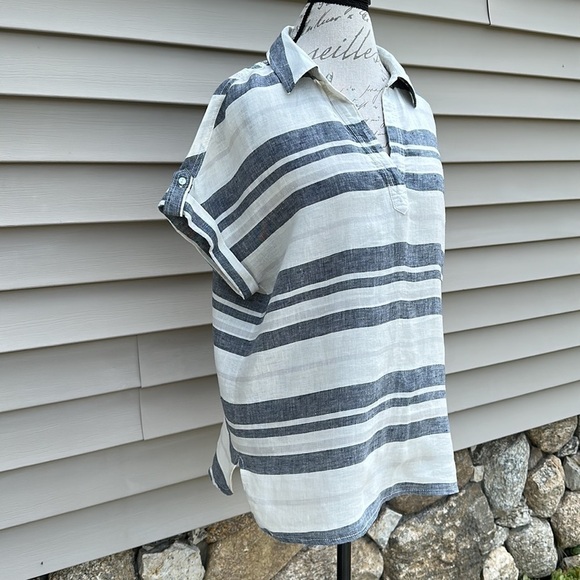 ARTISAN NY Blue and White Striped Linen Popover Tunic - Picture 2 of 11